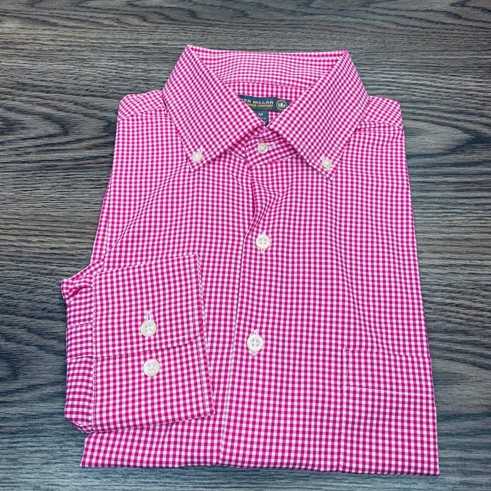 Peter Millar Pink Gingham Button-Down Shirt